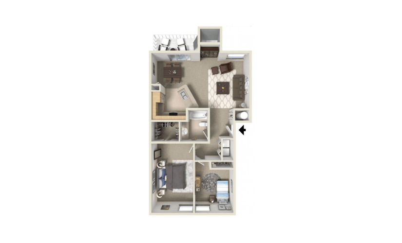 The St. James (A) - 2 bedroom floorplan layout with 1 bathroom and 972 square feet
